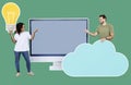 People holding cloud computing icons