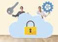 People holding cloud and security icons Royalty Free Stock Photo