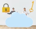 People holding cloud and security icons Royalty Free Stock Photo