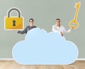 People holding cloud and security icons Royalty Free Stock Photo