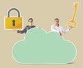 People holding cloud and security icons Royalty Free Stock Photo