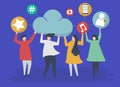 People holding cloud and social networking icons illustration Royalty Free Stock Photo