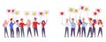 People holding emoji emotions posters flat vector illustration. Social satisfaction and stratification issues concept