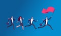 People holding flag and running. Business leader leading office team. Leadership vector concept