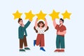 People holding gold stars and leaving positive feedback Royalty Free Stock Photo