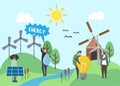 People holding green energy icon, illustration concept