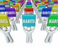People Holding Habits Words Successful Routines Achieve Goals