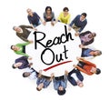 People Holding Hands Around the Word Reach out