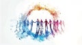 people holding hands in a circle. concept of diversity, unity an