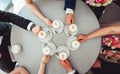 People holding in hands cups with coffe. Royalty Free Stock Photo