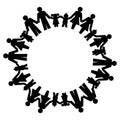 Men, women, boys and girls holding hands and forming a circle