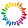 Rainbow circle formed by men, women, boys and girls holding hands. Pictograms of connected people standing in a circle to express Royalty Free Stock Photo