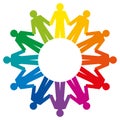 People holding hands, forming a rainbow circle, abstract symbol