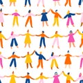 People holding hands, worldwide international friendship bright vector pattern