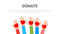 People holding hearts. Charity share, donate with flat style design