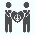 People holding love and peace symbol solid icon. Antiwar and love symbol vector illustration isolated on white. People