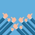 People holding many thumbs thumbs up. Social network likes, approval, customers feedback concept