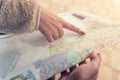 People holding passports, map for travel with luggage for the trip Royalty Free Stock Photo