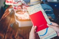 People holding passports, map for travel with luggage for the trip Royalty Free Stock Photo