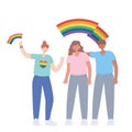 People holding rainbow lgbtq flag in hands, gay parade sexual discrimination protest Royalty Free Stock Photo