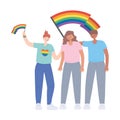 People holding rainbow lgbtq flag in hands, gay parade sexual discrimination protest Royalty Free Stock Photo