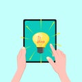 People holding tablets and light bulbs.Concept. Discover ideas