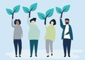 People holding tree icons to raise environmental awareness Royalty Free Stock Photo