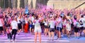 People at the Holi Color Run Party in the streets of the city Royalty Free Stock Photo