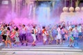 People at the Holi Color Run Party in the streets of the city Royalty Free Stock Photo