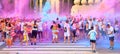 People at the Holi Color Run Party in the streets of the city Royalty Free Stock Photo