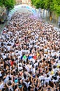 People at the Holi Color Run Party in the streets of the city Royalty Free Stock Photo