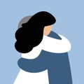 People hug. girl hugging boyfriend - square illustration in flat style. concept - parting, meeting. embrace