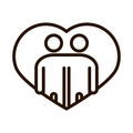 People hugging together inside heart community and partnership line icon