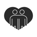 People hugging together inside heart community and partnership silhouette icon Royalty Free Stock Photo