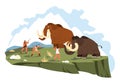 People hunting mammoth, survival and hunt vector Royalty Free Stock Photo