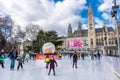 People ice skating in front of the Rathaus town hall of Vienna, Austria Royalty Free Stock Photo