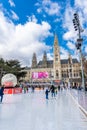People ice skating in front of the Rathaus town hall of Vienna, Austria Royalty Free Stock Photo