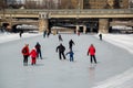 People ice skating on the Rideau Canal, Ottawa for Winterlude. Royalty Free Stock Photo