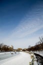 People ice skating on the Rideau Canal, Ottawa for Winterlude. Royalty Free Stock Photo