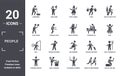people icon set. include creative elements as garderner, man sitting in the bathroom, chiropractic, girl running, baby changing,