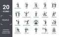 people icon set. include creative elements as man playing a flute, slap, sitting man reading, woman profile, baby pacifier, tumb Royalty Free Stock Photo