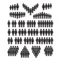 People icons. Man and woman group social pictograms, human crowd silhouette symbols. Business team simple black Royalty Free Stock Photo