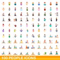 100 people icons set, cartoon style