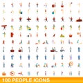 100 people icons set, cartoon style