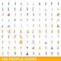 100 people icons set, cartoon style