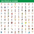 100 people icons set, cartoon style Royalty Free Stock Photo