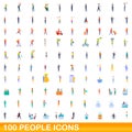 100 people icons set, cartoon style