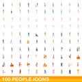 100 people icons set, cartoon style