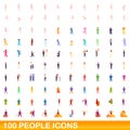 100 people icons set, cartoon style