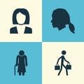 People Icons Set. Collection Of Old Woman, Gentlewoman Head, Delivery Person And Other Elements. Also Includes Symbols